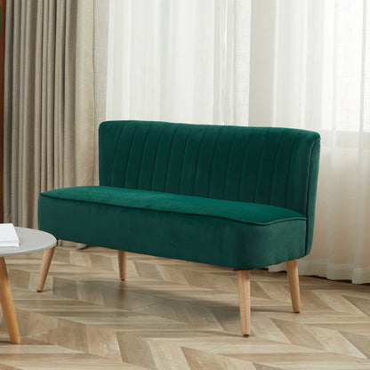 HOMCOM Sofa 2 Sitzer Couch, Kleine Loveseat mit Samt-Optik Modern Polstersofa für Wohnzimmer, Schlafzimmer, kleinen Raum, Dunkelgrün 117 x 56,5 x 77 cm