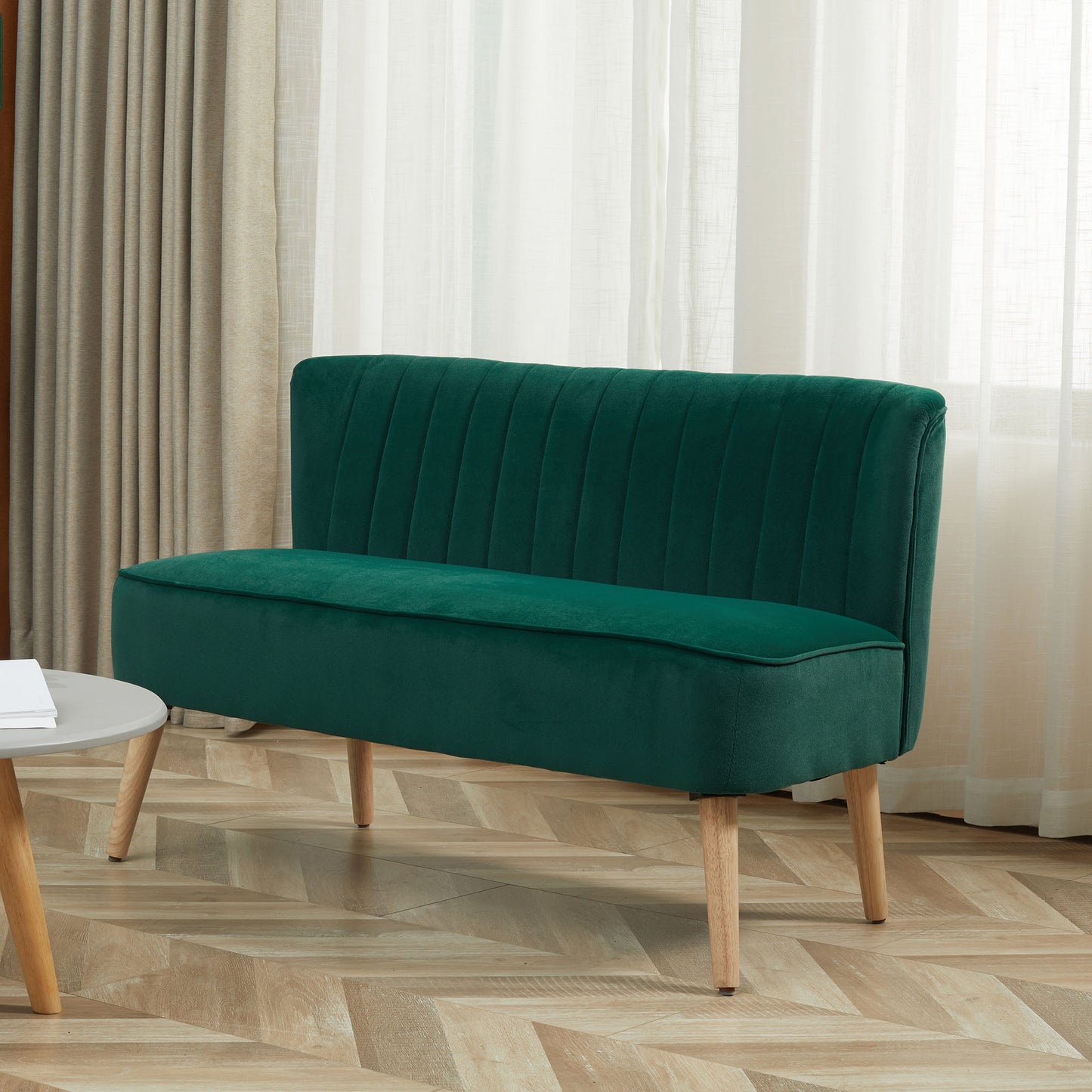 HOMCOM Sofa 2 Sitzer Couch, Kleine Loveseat mit Samt-Optik Modern Polstersofa für Wohnzimmer, Schlafzimmer, kleinen Raum, Dunkelgrün 117 x 56,5 x 77 cm