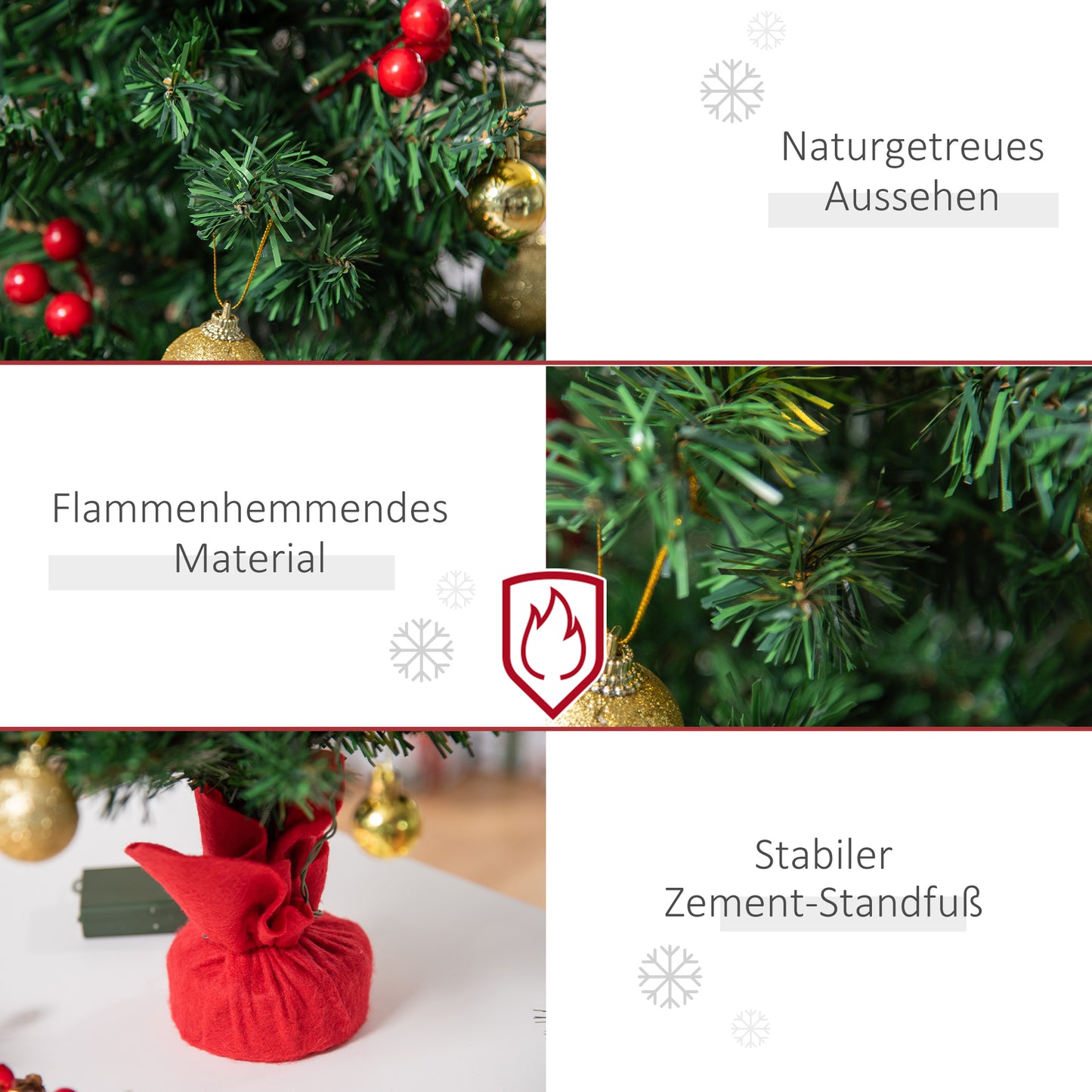 HOMCOM Mini-Weihnachtsbaum Weihnachtsdekoration Weihnachtsdeko, inkl. Weihnachtskugeln und LED-Lichter 60 cm, Mehrfarbig