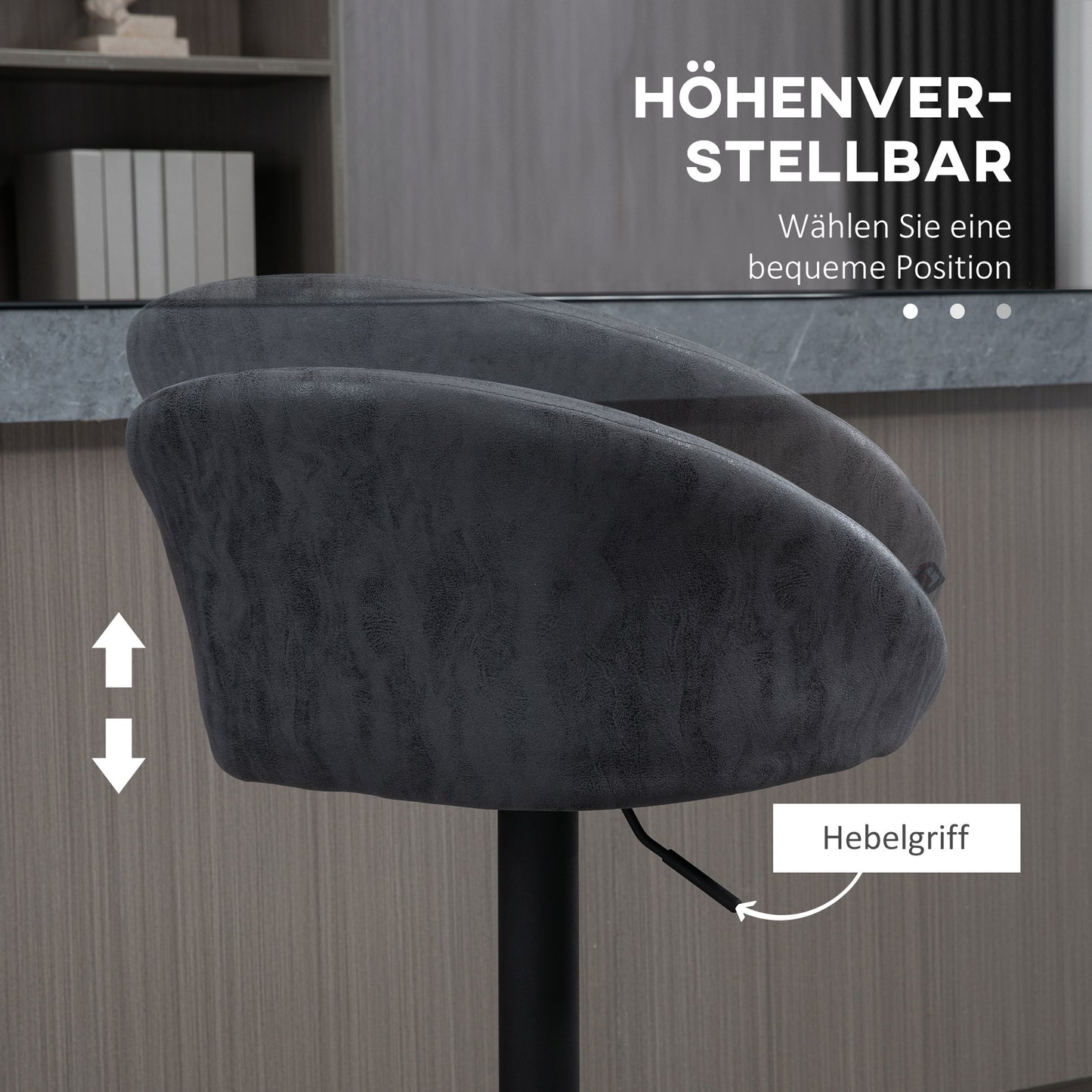 HOMCOM 2er-Set Barhocker, höhenverstellbar, 360-Grad-Schwenk-Design, 57 cm x 50 cm x 84-104cm, Grau