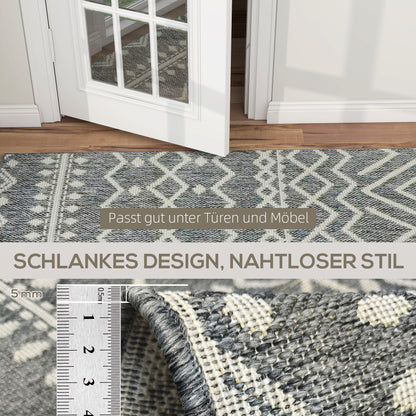 HOMCOM Teppich für drinnen und draußen, Boho-Design, leicht zu reinigen, Grau
