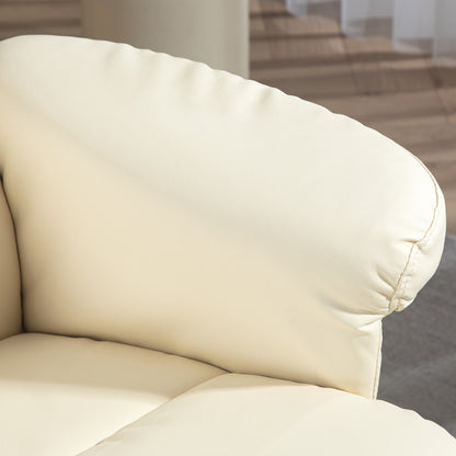 HOMCOM Relaxsessel mit Hocker, 145° neigbare Rückenlehne, 360° drehbar, Kunstleder, Cremeweiß
