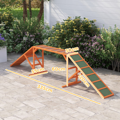 PawHut Agility Hunderampe, Parcours, rutschfest, wetterfest, Holz, 335 x 55 x 60 cm, Orange