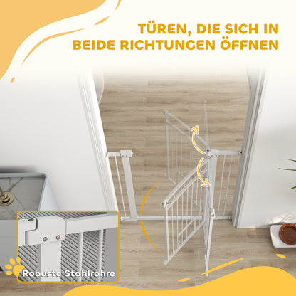 PawHut 106 cm hohes Haustiergitter mit anpassbarer Breite, integrierte Katzentür, für Treppen und Türrahmen, Weiß