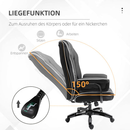 Vinsetto Bürostuhl, Ergonomisch Schreibtischstuhl mit Liegefunktion, Drehfunktion, Höhenverstellbar Computerstuhl für Home-Office, Kunstleder, Schwarz