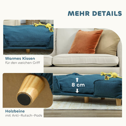 PawHut Hundesofa, Haustiersofa, Haustierbett, abnehmbares u. waschbares Polster, Natur+ Dunkelblau