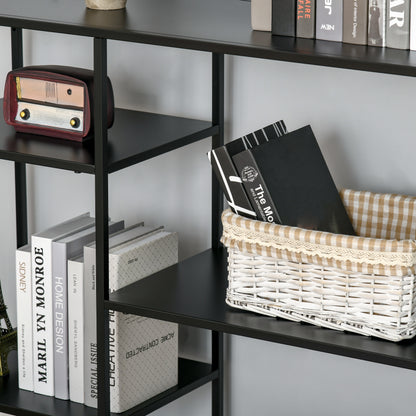 HOMCOM Standregal Bücherregal mit 5 offenen Fächern, Aufbewahrungsregal mit Metallrahmen, Würfelregal für Küche, Wohnzimmer, Schwarz, 120 x 35 x 87,5 سم