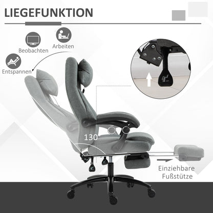 Vinsetto Bürostuhl massage, höhenverstellbarer Chefsessel, Gamingstuhl mit Fußstütze Massagefunktion, ergonomischer Drehstuhl, Massage Sessel, Leinen-Gefühl, Grau, 64 x 74 x 109-117 cm