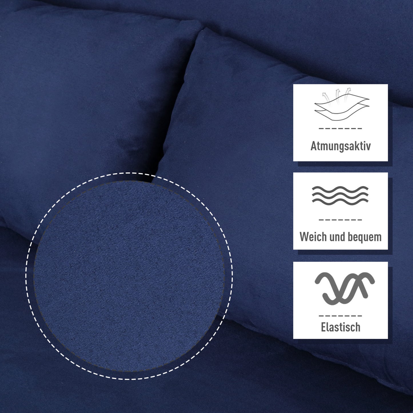 HOMCOM Schlafsofa, 5-fach verstellbar, Wildlederimitat, Metallrahmen, inkl. Kissen, Marineblau