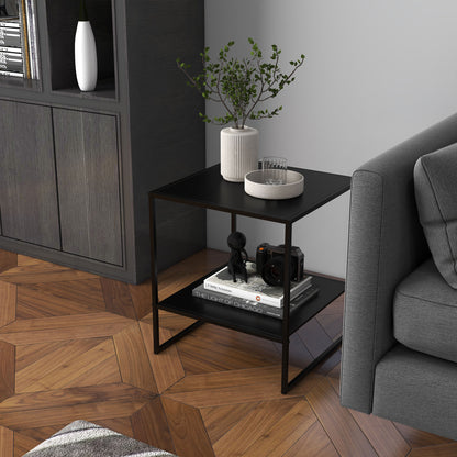 HOMCOM Beistelltisch im Industriedesign Couchtisch Nachttisch, 1 Ablage, Schwarz