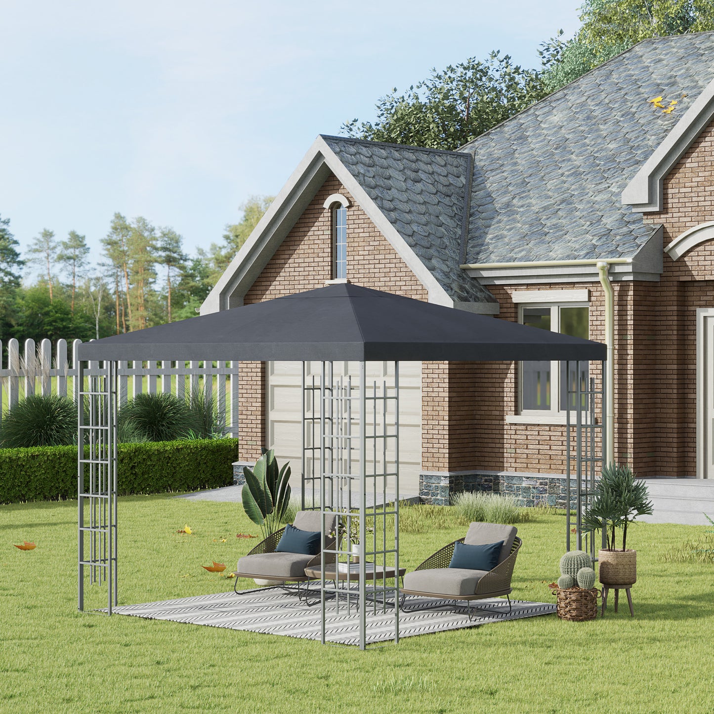 Outsunny Gartenpavillon 2,95 x 2,95 m Pavillon Gartenzelt Festzelt Partyzelt Stahl Polyester Grau