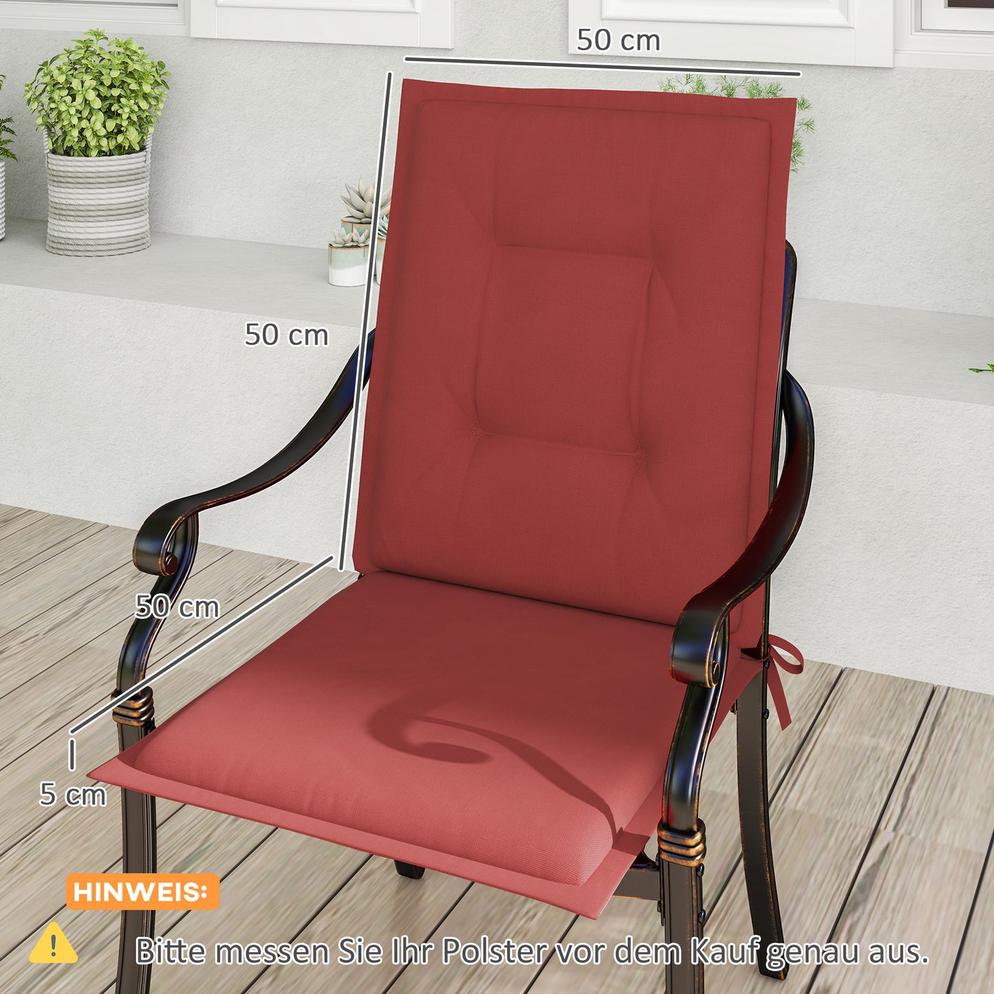 Outsunny 4er Set Sitzkissen 108 x 50 x 5 cm Stuhlkissen mit Bändern, Outdoor Indoor Sitzauflage Weinrot