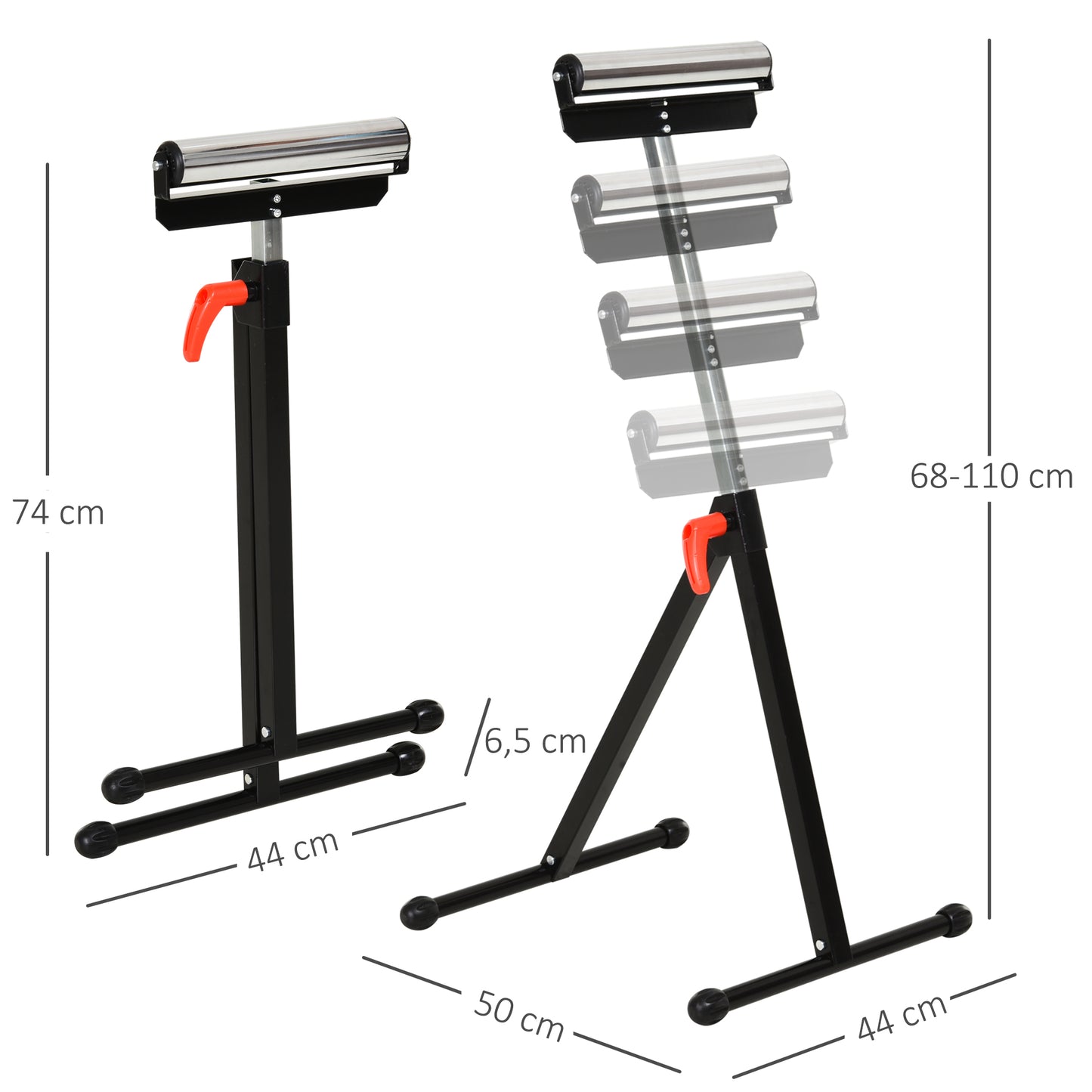 HOMCOM Rollenbock, Rollenauflage, Höhenverstellbares Arbeitsbock, Rollenständer, Hiflsbock, Stützbock, bis 90 kg, Metall, Schwarz, 44 x 50 x 68-110 cm