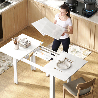 HOMCOM Ausziehbarer Esstisch, 120-160 x 70 cm, verstellbarer Küchentisch für 4-6 Personen, MDF, Hochglanzweiß
