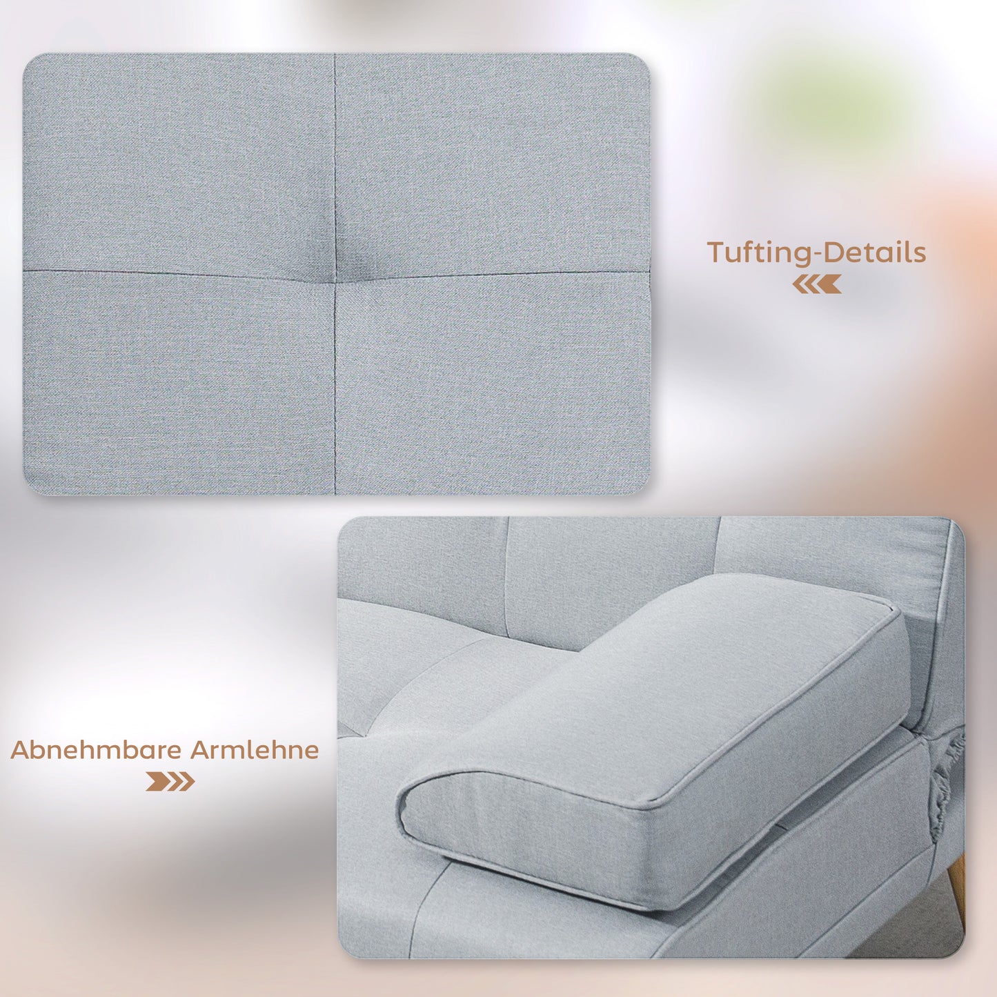 HOMCOM Schlafsofa، 3-Sitzer-Sofa، Bettsofa mit Klappbarem Tisch، Stoffsofa mit Leinenoptik، Schlafcouch mit Becherhalter، im Skandi-Design، bis 250kg Belastbar، Hellgrau