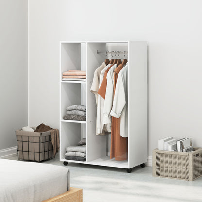 HOMCOM Kleiderschrank auf Rollen, mobile Garderobe, Garderobenschrank, Rollbarer Kleiderständer, 80 x 40 x 128 cm, Weiß