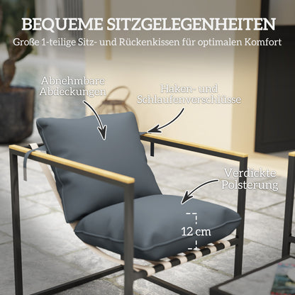 Outsunny 4-teiliges Gartenmöbelset, Outdoor-Möbel-Set, 2 Sessel, 2er Sofa, 1 Tisch, gepolstert, Stahl, Polyester, Grau