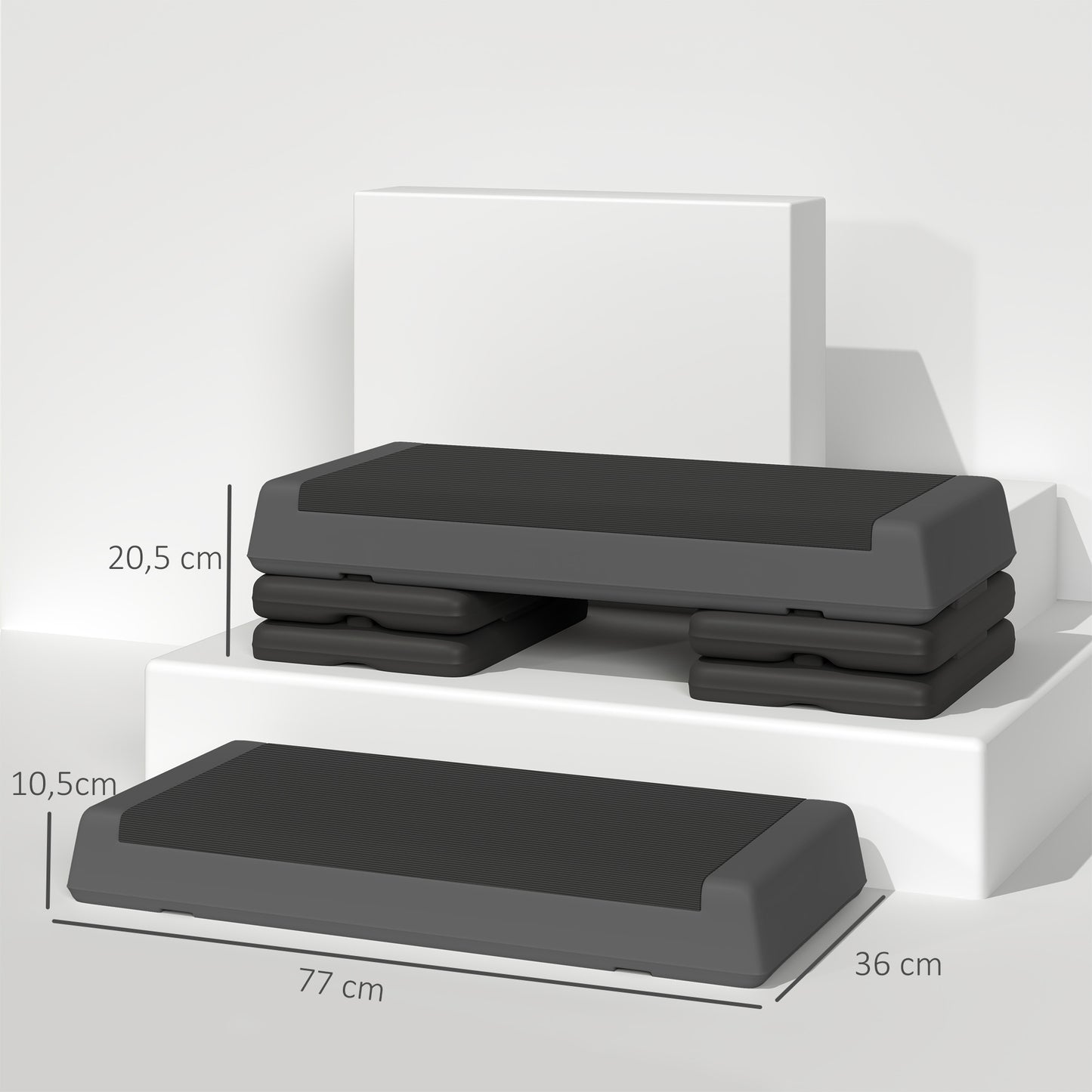 SPORTNOW Höhenverstellbarer Fitness-Stepper, rutschfest, für Zuhause, das Fitnessstudio oder das Büro geeignet, Kunststoff, Grau