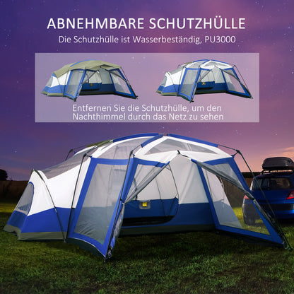 Outsunny Camping Zelt 6-8 Personen Zelt Familienzelt mit Vorraum 2 Fenster Kuppelzelt Kunstleder3000mm für Trekking Festival Glasfaser Blau 518 x 487 x 237 cm