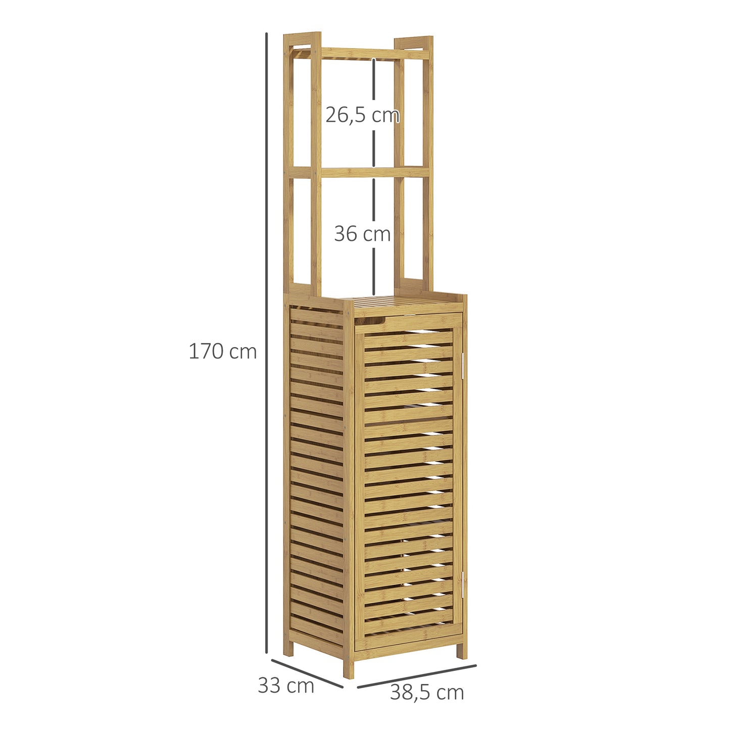 HOMCOM Badezimmerregal Badregal, 3 Regale, 1 Schrank, 38,5 cm x 33 cm x 170 cm, Natur