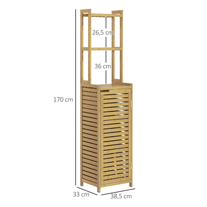 HOMCOM Badezimmerregal Badregal, 3 Regale, 1 Schrank, 38,5 cm x 33 cm x 170 cm, Natur