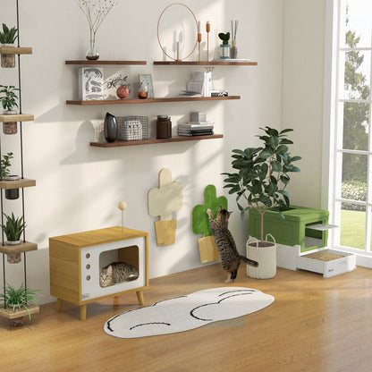 PawHut Katzenhöhle imTV-Design inkl. Spielzeug, waschbares Kissen, 50 cm x 28 cm x 43 cm, Eiche + Beige + Weiß