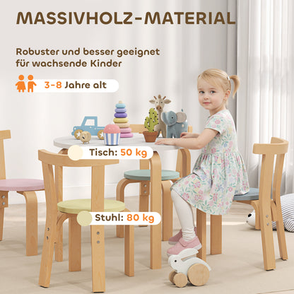 AIYAPLAY 5-teiliges Kindertisch- und Stuhlset, leichtes Massivholz, Bunt