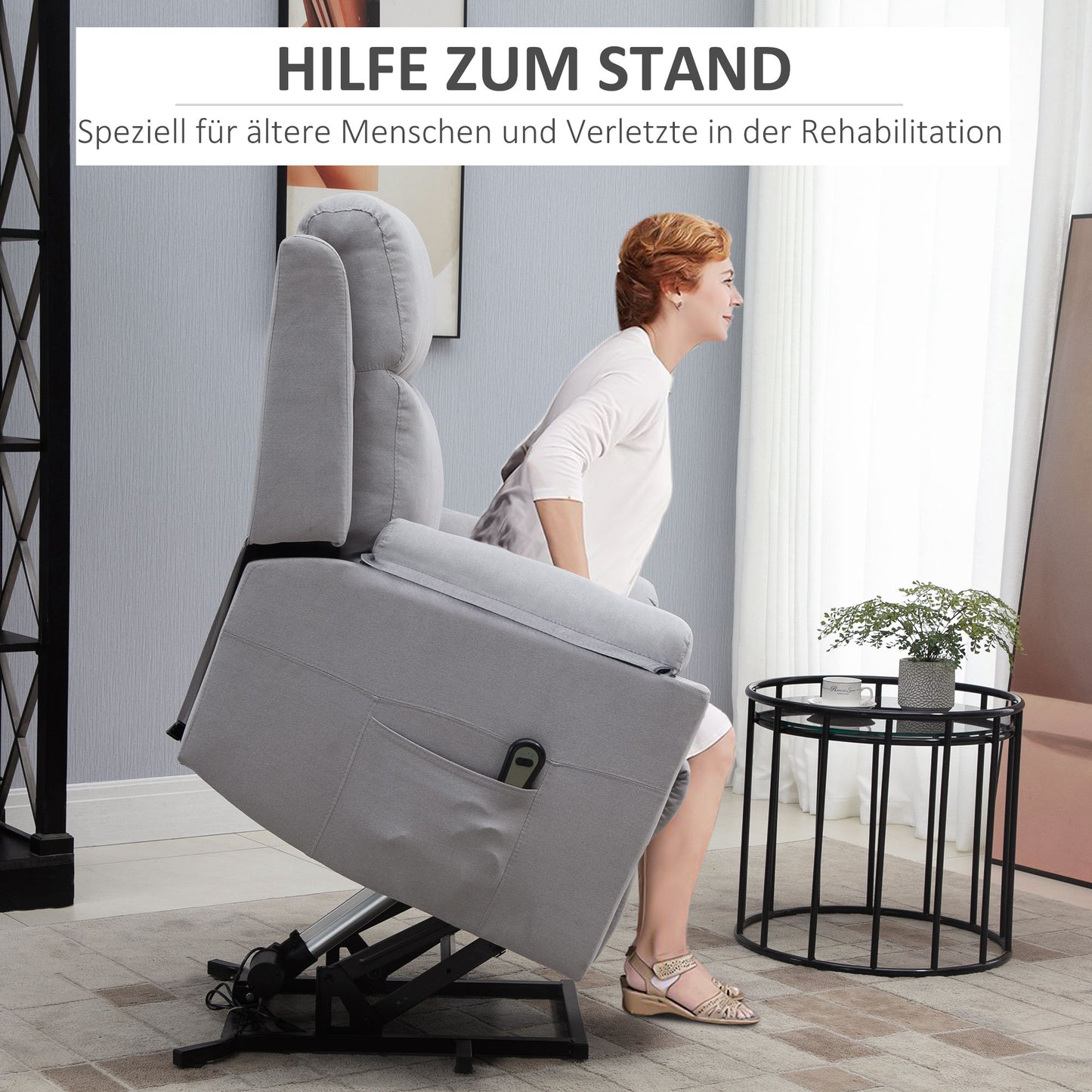 HOMCOM elektrischer Aufstehsessel Sessel mit Aufstehhilfe für Senior Relaxsessel TV Sessel mit schlaffunktion und aufstehhilfe Fernsehsessel Liegefunktion Leinen-Touch Hellgrau 83 x 89 x 102 cm