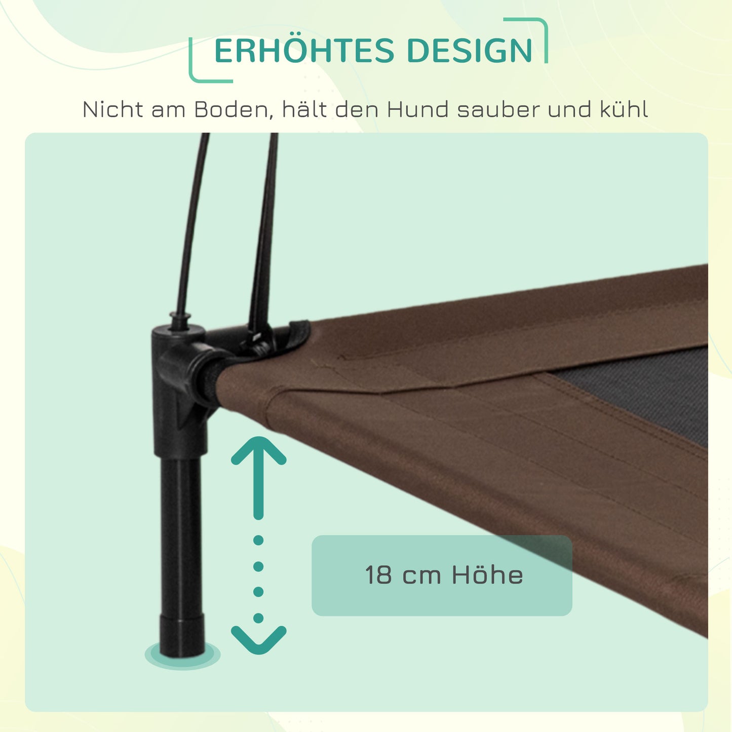 PawHut Erhöhtes Hundebett mit Baldachin, Haustierbett, Hundeliege outdoor mit Dach, Atmungsaktiv, Taftstoff für Camping Kaffee 92 x 76 x 90 cm