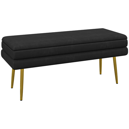 HOMCOM Sitzbank Polsterbank, mit Stauraum, Stahl, 100 cm x 37,5 cm x 42 cm, Schwarz