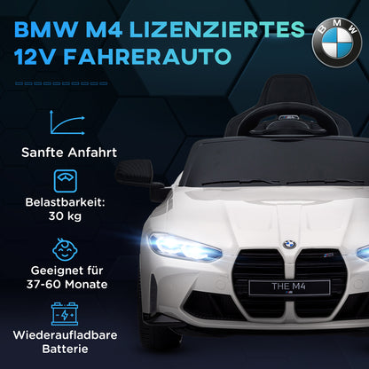 AIYAPLAY Elektro Kinderauto BMW M4, Sound & Licht, 3-5 km/h, inkl. Fernsteuerung, für 3-5 Jahre, Weiß
