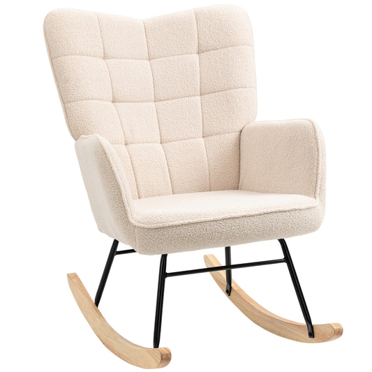 HOMCOM Schaukelstuhl im Retro-Design, Massivholz, Sessel, Relaxsessel, 98 cm x 71 cm x 101 cm, Beige