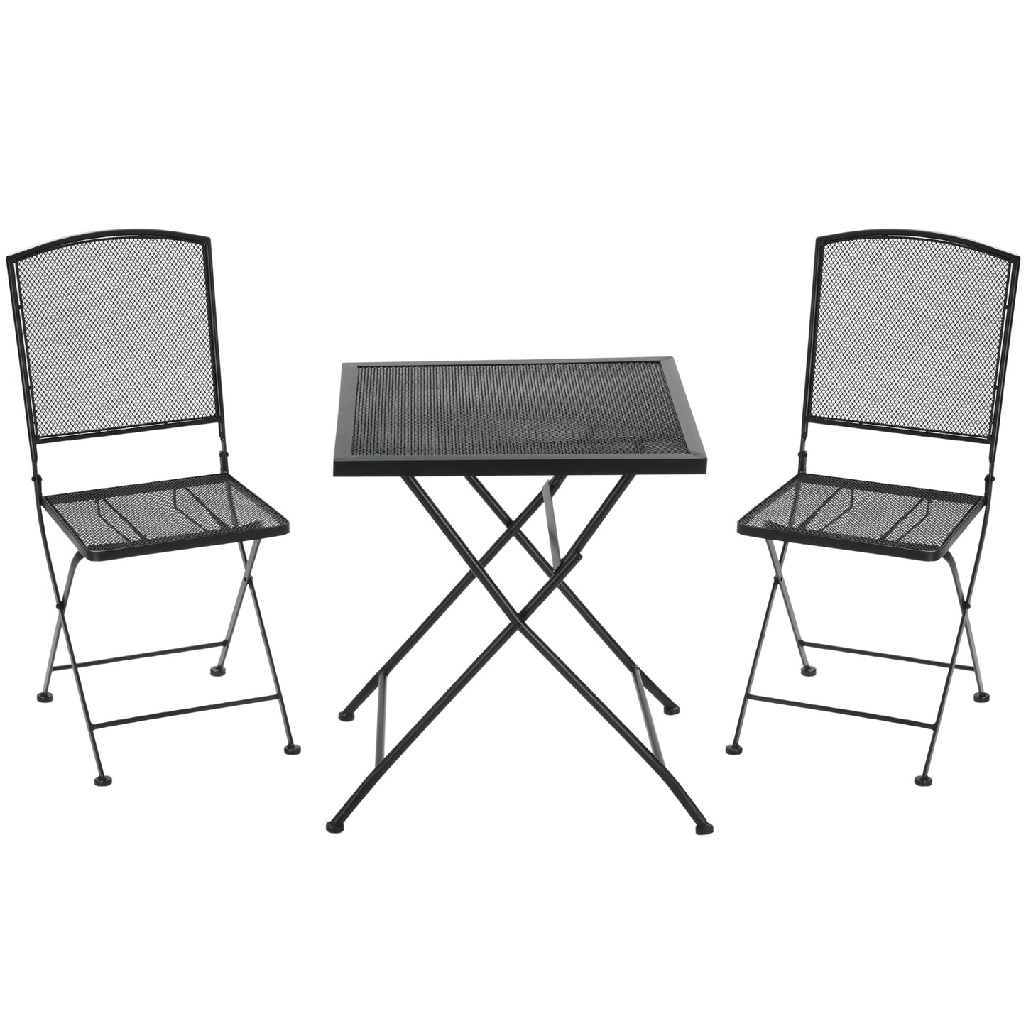 Outsunny Garten Sitzgruppe für 2 Personen Bistro-Set Garnitur 1 Tisch+2 faltbare Stühle für Terrasse Balkon Metall Grau