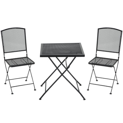 Outsunny Garten Sitzgruppe für 2 Personen Bistro-Set Garnitur 1 Tisch+2 faltbare Stühle für Terrasse Balkon Metall Grau