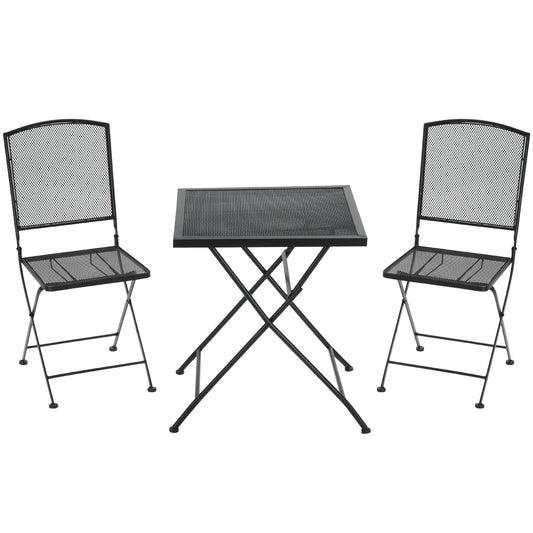 Outsunny Garten Sitzgruppe für 2 Personen Bistro-Set Garnitur 1 Tisch+2 faltbare Stühle für Terrasse Balkon Metall Grau