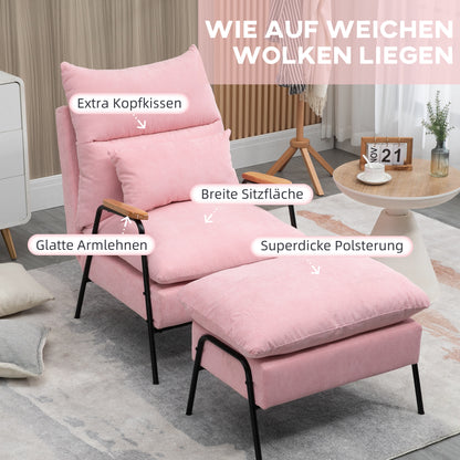 HOMCOM Sessel mit Ottomane, inkl. Kissen, 68 cm x 91,5 cm x 88 cm, Rosa
