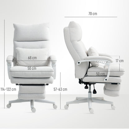HOMCOM Rollsessel, Leinenoptik, höhenverstellbar, 160 Grad neigbar, Fußstütze, Cremeweiß