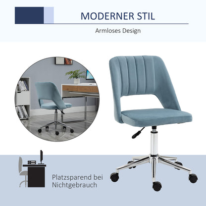 Vinsetto Schreibtischstuhl, Höhenverstellbar Homeoffice Stuhl ohne Armlehne, drehbar Bürostuhl mit Samtoptik, Ergonomisch Schminkstuhl für Schlafzimmer, Arbeitszimmer, Blau