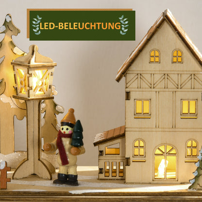 HOMCOM Adventskalender zum Befüllen 24 Schubladen Fächer Weihnachtskalender mit LED-Lichtern Naturholz 36 x 9 x 52 cm