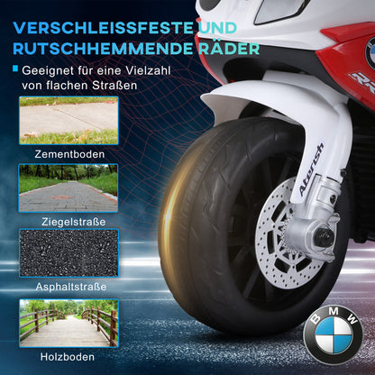 HOMCOM Elektro Kindermotorrad BMW S1000RR Elektromotorrad mit Musik, Scheinwerfer, Kinder Elektro Motorrad für Kinder von 18-36 Monaten Rot