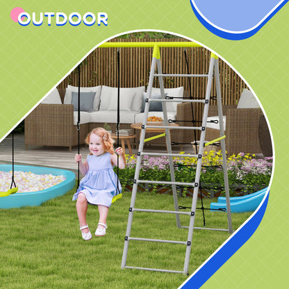 Outsunny Kinderschaukel-Set, mit Kletternetz und Sprossenleiter, für Kinder 3-8 Jahre, Stahlgestell, Grün