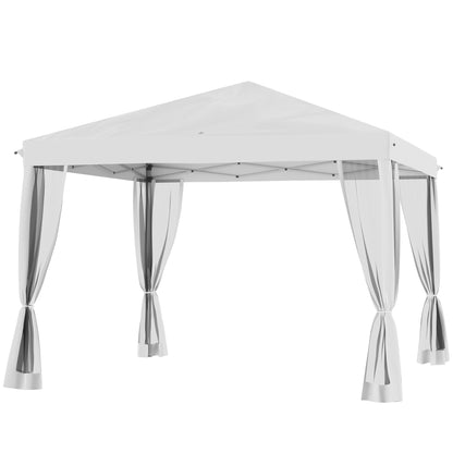 Outsunny Faltpavillon, Faltzelt mit Seitenwänden inkl. Tragetasche, Gartenpavillon, Metall, Oxfordstoff, 3 x 3 m, Cremeweiß
