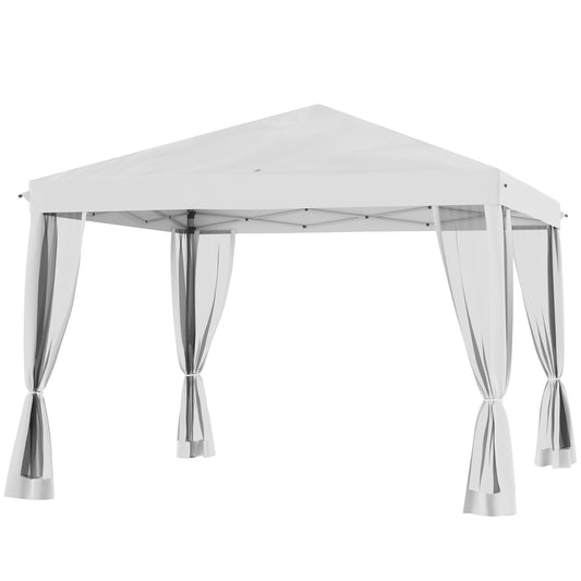 Outsunny Faltpavillon, Faltzelt mit Seitenwänden inkl. Tragetasche, Gartenpavillon, Metall, Oxfordstoff, 3 x 3 m, Cremeweiß