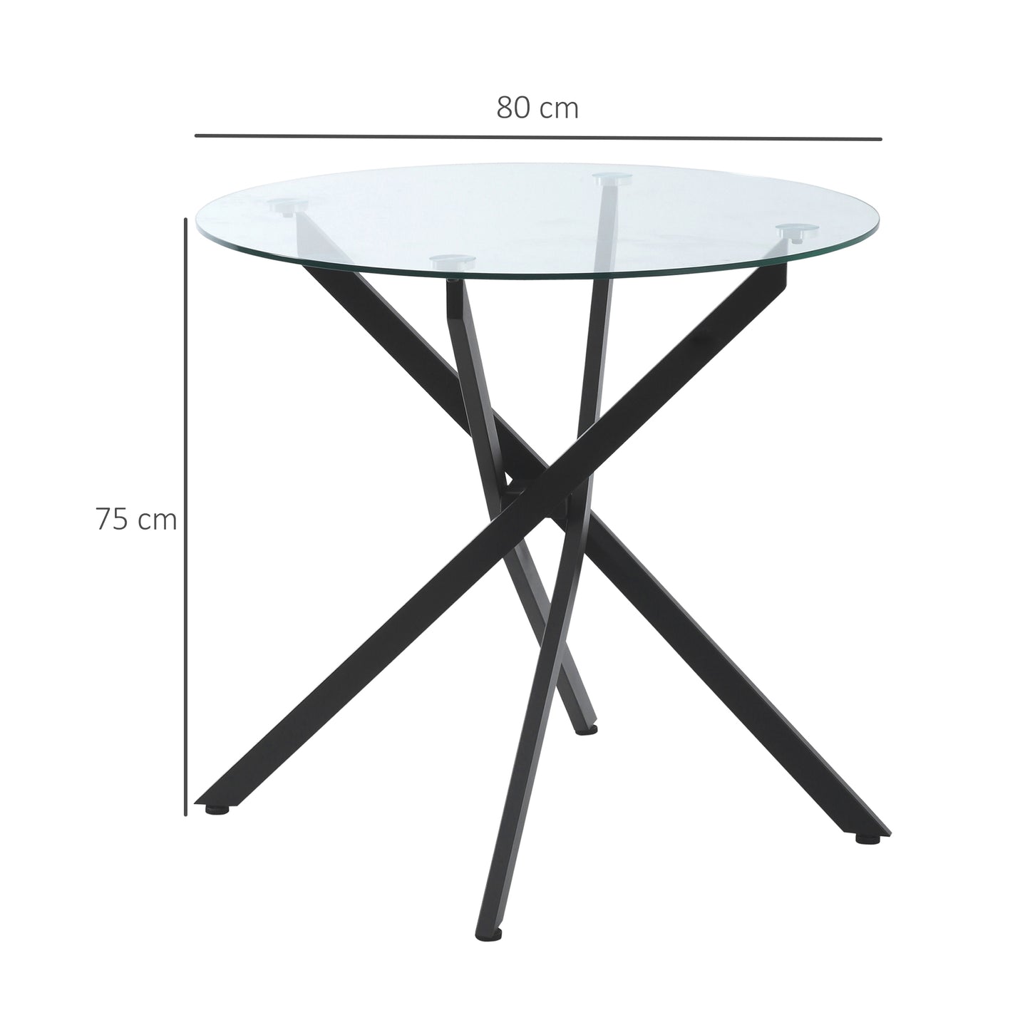 HOMCOM Moderner Glas-Esstisch, 80 cm Durchmesser, Küchentisch mit gehärteter Glasplatte und Metallbeinen, für 4 Personen