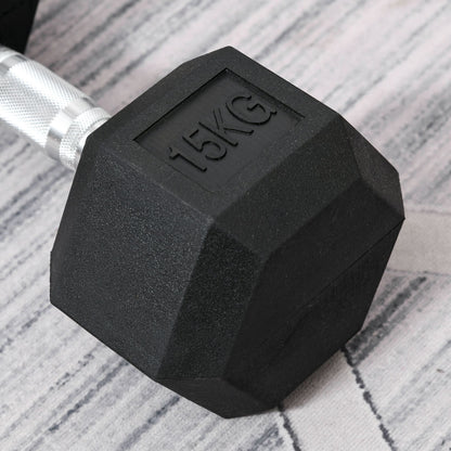 HOMCOM Hanteln mit gerändeltem Griff, Kurzhantel aus Gusseisen, 1 x 15kg, Kurzhanteln für Männer und Frauen, Dumbbell für Zuhause, Fitnessstudio, Krafttraining