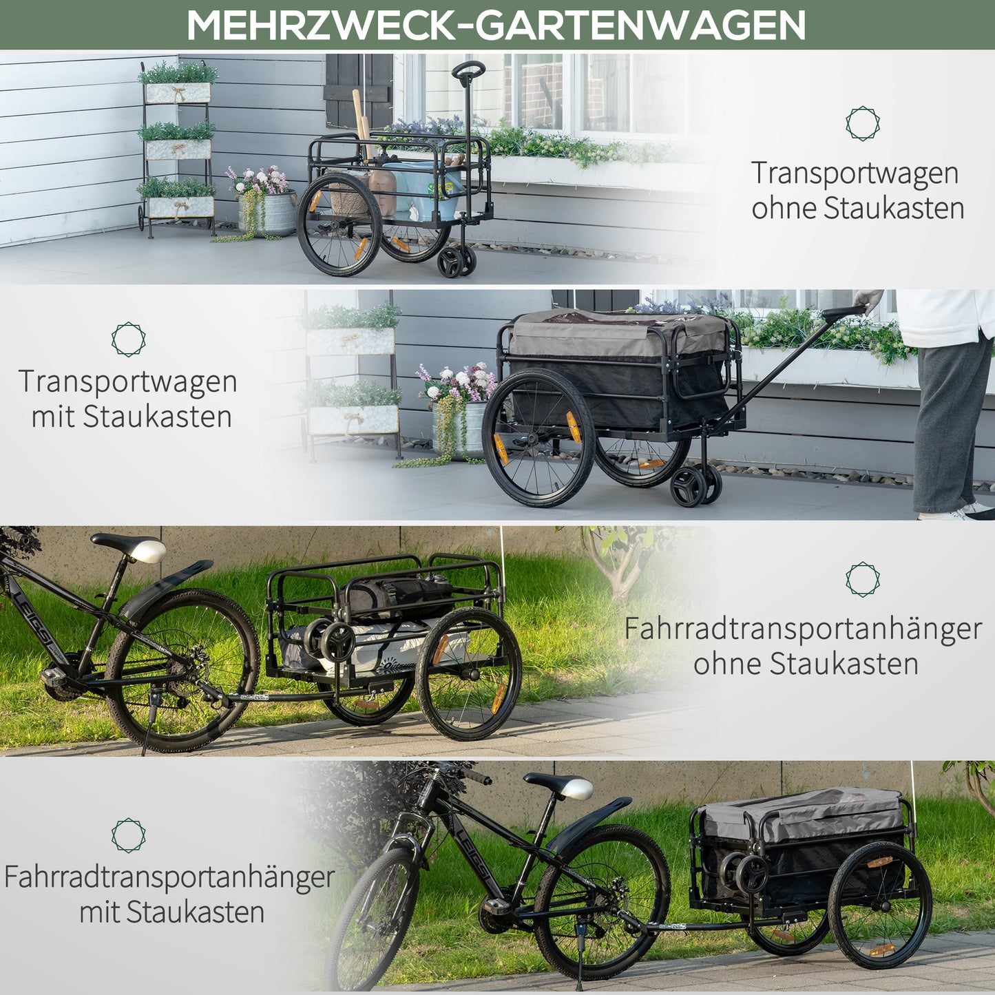 HOMCOM Lastenanhänger Bollerwagen 130 x 64 x 103 cm Stahl Schwarz+Grau