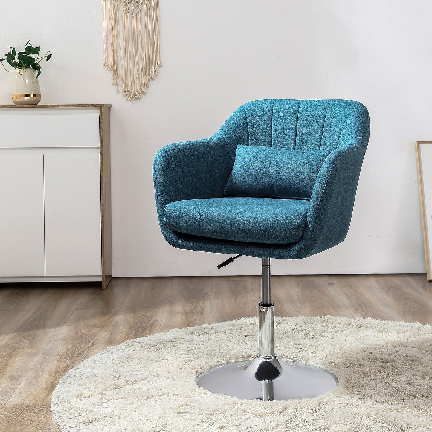 HOMCOM Drehstuhl, leinenartiges Polyester, Metall, 60 x 60 x 79-91 cm, Blau