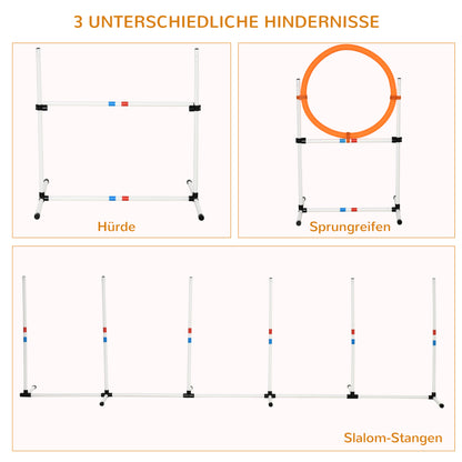PawHut 3-tlg. Hunde Agility Set Training für Haustiere Hundetrainigsset Inklusive Tasche Leicht zu tragen Kunststoff Weiß+Gelb