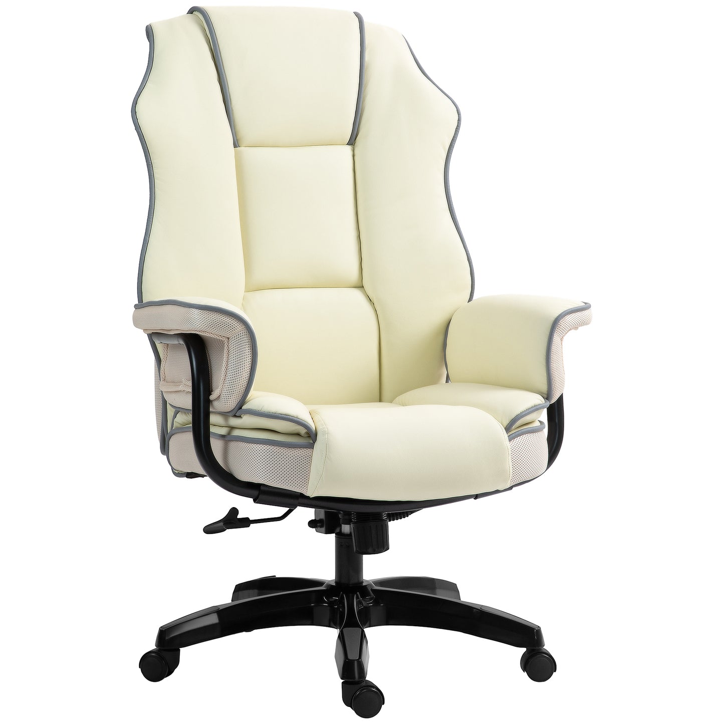 Vinsetto Ergonomischer Bürostuhl، gepolstert إضافي، Liegefunktion، Kunstleder، 76x80x118-124 سم، كريم