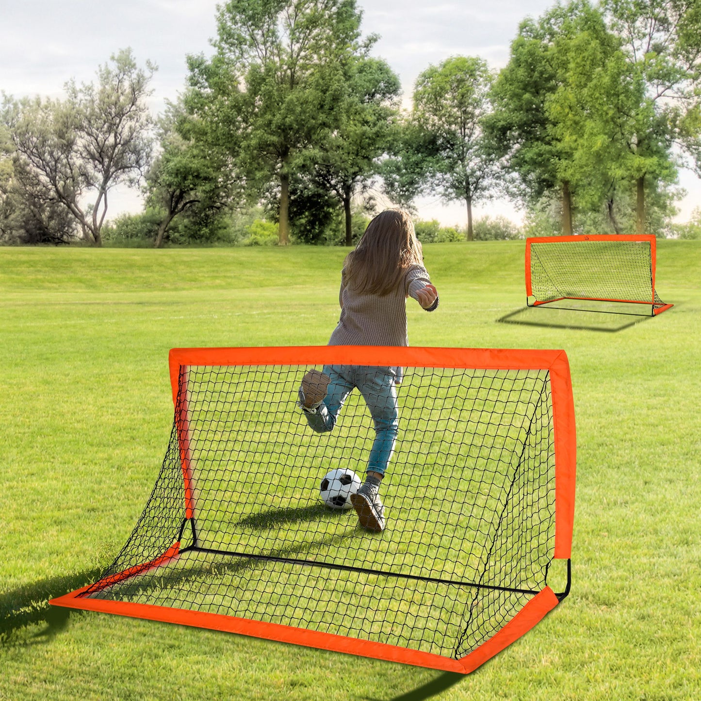 HOMCOM Fußballtor Set, leicht, einfache Montage, Tragetasche, Stahlrohre, 183x90x90 cm, Orange